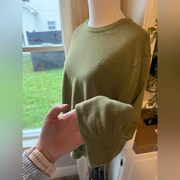 Tommy Hilfiger Crewneck Sweater Mens XXL Green Cotton Flag Logo - Picture 6 of 8